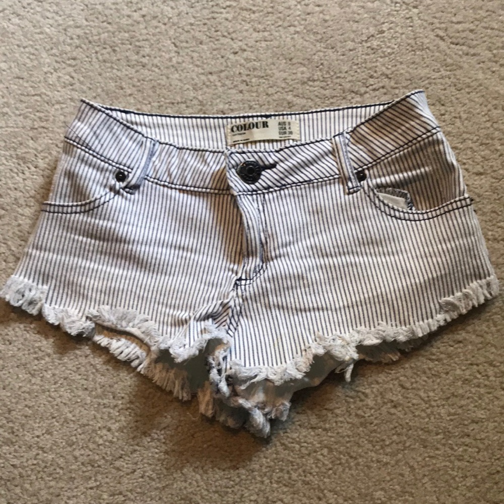 Blue and white striped shorts